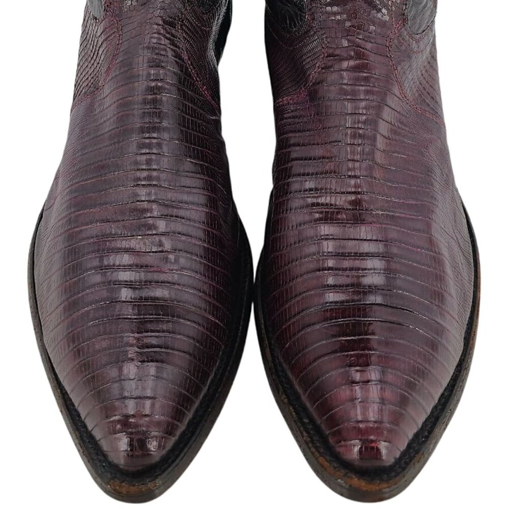 Mens 12D Burgundy Vintage Exotic Lizard Justin Cowboy Boots Lizard Western CBC - Picture 2 of 15
